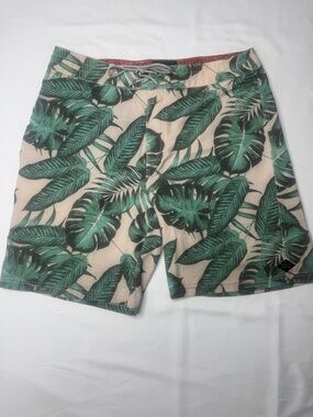 Rip Curl Boardshorts Mens 30 Tropical Palm Leaf Print Beige Green Surf